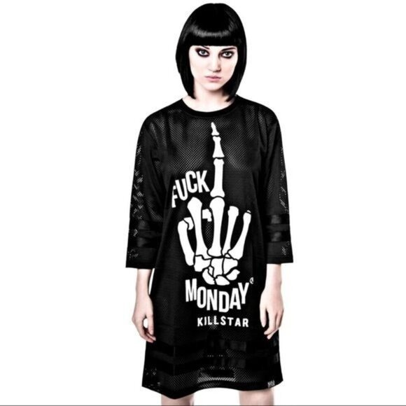 KILLSTAR “Fu€k Monday” Hockey Dress – Oversized Mesh w/ Skull Graphic Size L - Picture 1 of 6